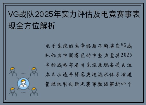 VG战队2025年实力评估及电竞赛事表现全方位解析