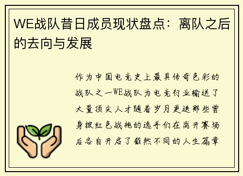 WE战队昔日成员现状盘点：离队之后的去向与发展